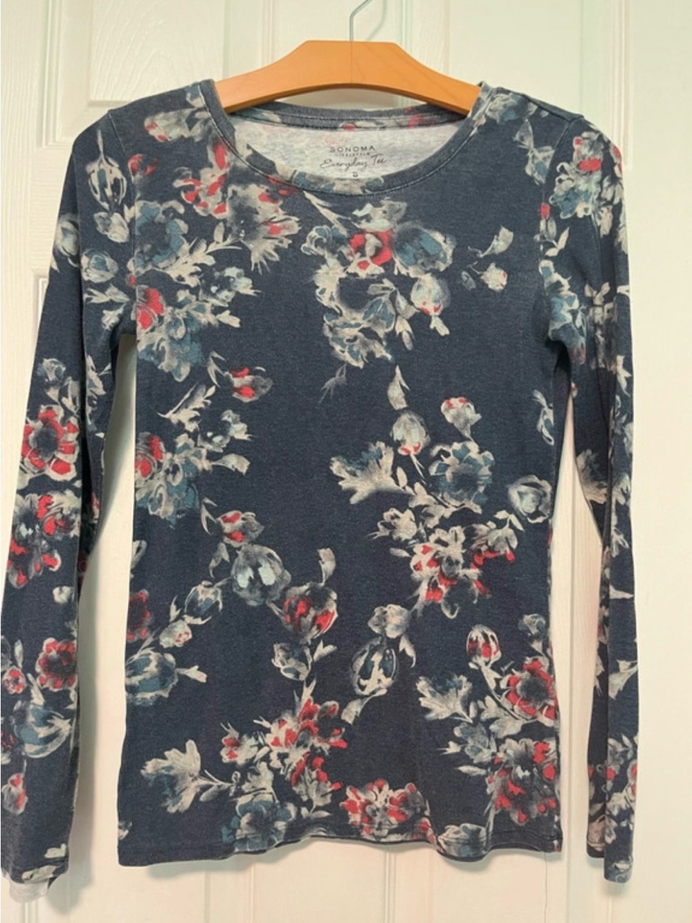 Sonoma Navy Floral Long Sleeve Tee with Red Accents